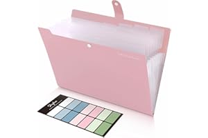 SKYDUE Cartellina Portadocumenti A4, Porta Documenti Espandibile, Cartelline Portadocumentis A4 Con 8 Tasche, Organizer Documenti Per Casa Scuola(Rosa)