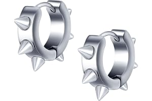 MicVivien Mens Stainless Steel Spike Huggie Hinged Hoop Earrings Piercing Circle Punk Rock Earrings for Men Women