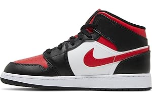 NIKE - Air Jordan 1 Mid GS - 554725079 - Color: Black-Red - Size: 6.0 UK Child