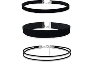 CZDTQ 3 Pieces Black Velvet Choker Necklace Set, Choker Necklaces for Women, Adjustable Stretch Comfort Fit Collar Necklaces Ribbon Adjustable Thick Stretch for Cosplay Party,Birthday,Halloween And Daily