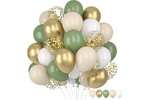 CAPANEUS 60 Stück Luftballons Grün Gold, Luftballons Salbeigrün Weiß, Luftballons Eukalyptus Grün, Luftballons Geburtstag Grün Weiß Gold Konfetti Latex Ballons für Geburtstag, Hochzeit, Babyparty Dekoration