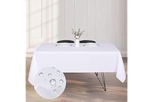 Kapwall Wipe Clean Tablecloth - 54X79Inch (137X200cm) Waterproof Rectangle tablecloth, Polyester Outdoor Table cloth for 6 to 8 Seater Dining Table Cover for Kitchen.(White)