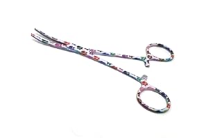 A2Z SCILAB Dog Pet Ear/Nose Hair Puller Grooming Hemostat Locking Forceps Curved Pliers, 5.5" (14cm) Full Serrated Clamps Stainless Steel (White Multi Paws)