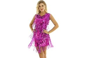 iixpin Damen Pailletten Latein Salsa Rumba Tanzbauch Kleider Tanzkleid Metallic Kleid Glitzer Latin Kleider Sparkle & Shine Tanzkleid für Party Performance