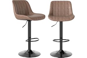 Youhauchair barstolar Set med 2, vridbara barstolar i mothöjd med rygg, justerbar barstol i PU-läder, modernt kök, frukostbar
