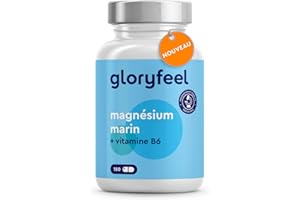 Magnésium Marin avec Vitamine B6 (180 Capsules), Hautement Dosé avec 360 mg de Magnesium Pure + 3 mg Vitamine B6, Réduit la Fatigue et Soutient les Muscles*, 100% Végétalien et Sans Additifs