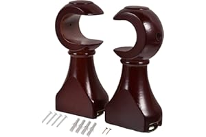 HOMSFOU Wood Curtain Brackets 2Pcs Wooden Curtain Rod Bracket Wall Mount Curtain Pole Rack Holder Curtain Rod Holders Support Hanger for Curtain Rod (Brown) Wooden Curtain Rod Support