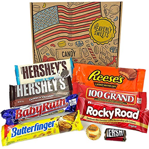 Kleiner Amerikanische Schokolade Geschenkkorb | Auswahl beinhaltet Reeses, Hersheys, Butterfinger, Baby Ruth | 9 Produkte in einer tollen retro Geschenkebox | American Candy