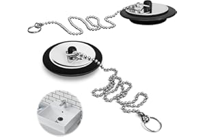 QINCINA 2 Pcs Universal Sink Plug, Black Rubber, 43mm, 23mm, Kitchen & Bathroom Sink Plug Replacement, 40cm Stainless Steel Chain (2 Pack)