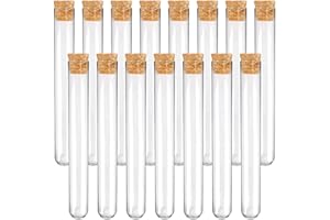 JIADEXIN 15 Pièces Tubos de Ensayo Transparente - Tubo Ensayo con Tapones de Corcho Probetas Plastico Reutilizables para Laboratorio, Manualidades de Bricolaje, Semillas, Especias, Líquidos, Dulces