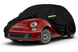Bâche Voiture Étanche Respirante Compatible avec 2007-2023 Fiat 500/500C/500E/Abarth, Housse de Protection Voiture Extérieur Contre Pluie Soleil Poussière avec Porte à glissière et Bandes Coupe-Vent
