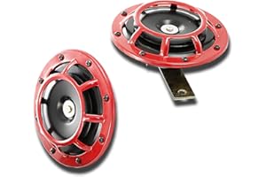 GENERIC 2 x 12V RED HORNS ELECTROMAGNETIC KLAXONS WITH BRACKETS /NO EXTERNAL AIR SUPPLY NEEDED/ FOR CAR TRUCK LORRY VAN MOTORCYCLE CAMPER PICKUP