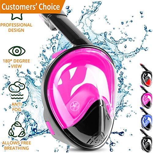 Full Face Snorkel Mask - Easybreath Snorkeling Mask - Breathe Both Your Nose & Mouth - Eliminates Gagging, Improves Safety & Comfort, and Fits Perfectly - Shatterproof Glass (Pink-black, S/M)