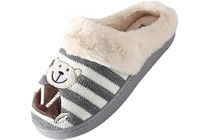 JOMIX Zapatillas Casa Mujer Invierno con Peluche Comodas Pantuflas Mujer Cerradas Zapatillas Mujer Casa con Estampado de Ositos