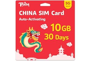 TSIM Chińska karta SIM 30 dni | 10 GB High Speed Data | Automatyczna aktywacja | Dozwolone udostępnianie hotspotów | Obsługa Google, Facebook, aplikacji Whats i innych. Tylko dane bez głosu.