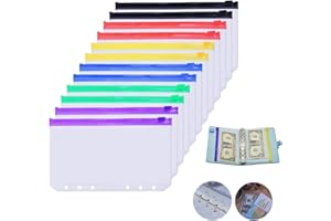KAYSENSUK 12 pezzi colore Tasche per Raccoglitore, Borsa a Fogli Mobili, Formato A5 Tasche Raccoglitore, 6 Fori Cartelle a Cerniera, in Plastica Riempitivo per Notebook per File Documenti Quaderni Carte