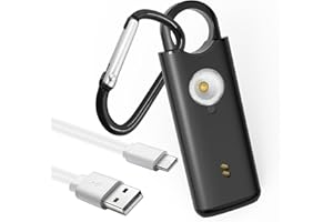 Qoosea Allarme di Sicurezza Personale Ricaricabile con Moschettone - 135dB, Sensore Vibrazione, Luce Strobe & Tasto Emergenza per Viaggiatori Business, Zaino in Spalla, Donne, Uomini(Nero)