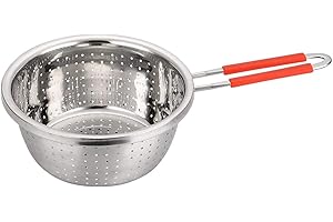Contiup acciaio inox forato metallo colino con manico lungo rosso setaccio buratti utilizzare per la cottura di cibo pasta noodles spaghetti verdure argento - 7,9 pollici