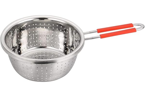 Contiup Passoire à double poignée en acier inoxydable micro-perforée profonde de 2,5 pintes en métal avec poignées en silicone vert pour égoutter les fruits à pâtes (Poignée Unique rouge de 20Cm)