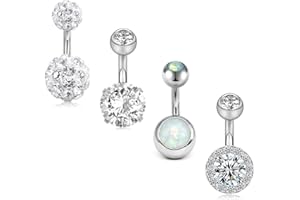FECTAS Pack of 4 Belly Button Ring Set Stainless Steel 14 Gauge Navel Barbell 6mm Short Bars Piercing Jewellery