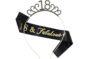 MIOSJI 18th Birthday Sash and Crown Crystal Tiara Hat for Girl's 18th Birthday Decorations Gift Party Accessories