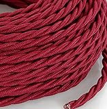  Cable eléctrico trenzado Pesca estilo vintage revestido de tela multicolor rojo cereza sección 3 x 0,75 para lámparas, lámparas, abat Jour, diseño. Made in Italy