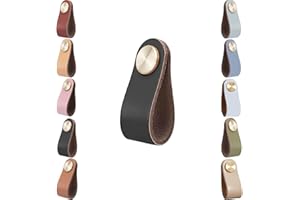 voleseni Leather Cabinet Knobs,4pcs Drawer Door Pulls Handles, Cupboard Cabinet Wardrobe Knobs, Anti-Collision Vintage Furniture Door Knobs for Kitchen Dresser
