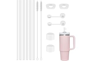 YFPOPONE Akcesoria do kubków Stanley 20 szt., silikonowe słomki ze szczotką, przezroczysta pokrywka, słomka wielokrotnego użytku 30 cm z korkiem, szczelne do kubków podróżnych, 20 szt