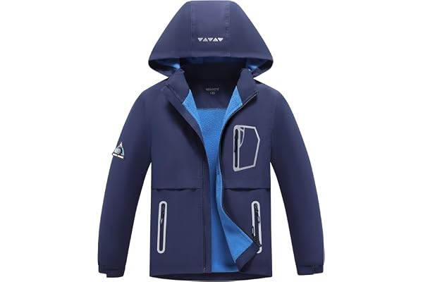 BuyiRen pojkar flickor vindjacka regnjackor med huva regnrock fleece fodrad regnrockar för barn, 5-16 år