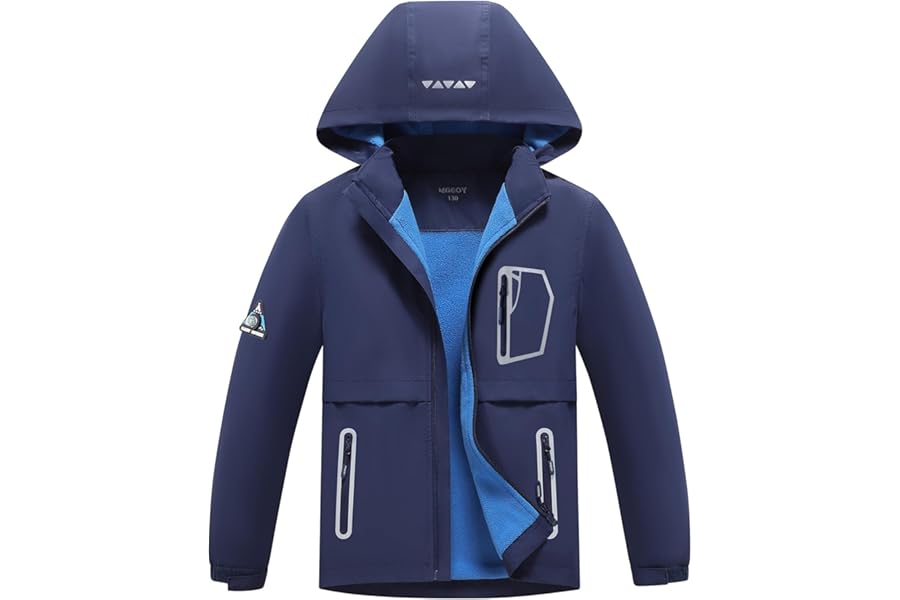 BuyiRen Boys Girls Windbreakers Jacket Rain Jackets Hooded Raincoat Fleece Lined Rain Coats for Kids, 5-16 Years
