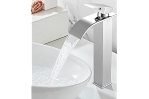 FAOKZE Grifo de lavabo, de baño, de cascada, con bonito diseño, para agua fría y caliente,Cromo