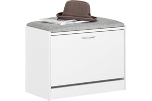 SoBuy Banco Zapatero Entrada Recibidor con Asiento - Puff Almacenaje Estrecho para Dormitorio y Recibidor - Banco Zapatero para Espacios Reducidos, 60x30x46cm, Soporta 120kg Blanco+Gris- FSR16-HG