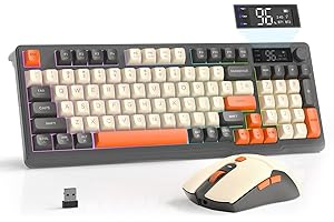 FREEWOLF T96 Clavier et Souris sans Fil, Bluetooth & 2,4G, Touches PBT, Molette Multimédia, Écran LCD, Silencieux, Anti-Ghosting, Disposition QWERTY, Rechargeable, pour Mac/Windows/Linux - Miroiter