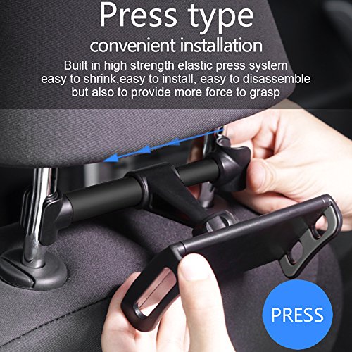 Supporti Poggiatesta per Tablet Cellulare con 2 Appendiabiti Auto, AFUNTA Supporto per Telefono Tablet per Schienale Auto universale per iPad Samsung Nintendo Switch Kindle Fire Smartphone Tablet da 4 a 10.1 pollici - Nero