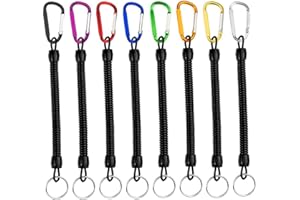 ‎HUAJIAO 8 Stück Spiral Schlüsselanhänger, Elastisch Angeln Lanyards Spiral Schlüsselband Spiralkabel mit Karabiner für Angeln Bootfahren Wandern Camping (8 Farben)