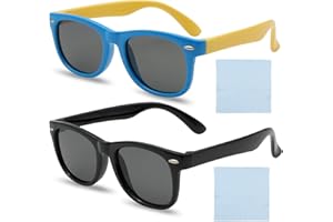ZYKORT Lunettes de soleil polarisées pour garçons et filles - Monture en silicone, protection UV400, 2 pièces - Pour 3 à 12 ans, Noir + bleu