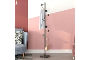 YENTAKE Kleiderständer aus Metall mit 7 Haken, Garderobenständer mit Marmor-Grundplatte, Jackenständer für Garderobe,Flur, Wohnzimmer(Schwarz)