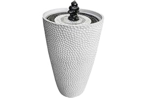 Hydria Starter Set With White Tall Vase, Cordless Ready-To-Go Water Feature, Long Rechargeable Battery Life, LED Lights & Remote Control, No Solar, Indoor & Outdoor Fountain, Easy Setup, British Brand