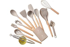 LP Fusion Home - Juego de utensilios de cocina de silicona (14 unidades), color beige