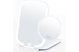 llano Reisespiegel Schminkspiegel mit Beleuchtung,Wiederaufladbarer 3-Farben-Beleuchtung Dimmbarer Touchscreen,Faltbarer Tragbarer Schminkspiegel