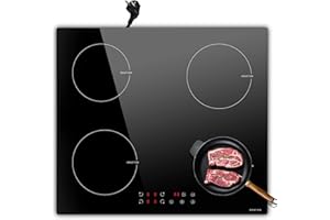 NOXTON Induktionskochfeld 4 platten 60cm,Induktionsfeld mit Stecker 3500W 220-240V Autark Kochfeld Induktion Einbau, Touch, 9 Heizstufen, 1-99Min Timer, Kindersicherung, Automatische Abschaltung