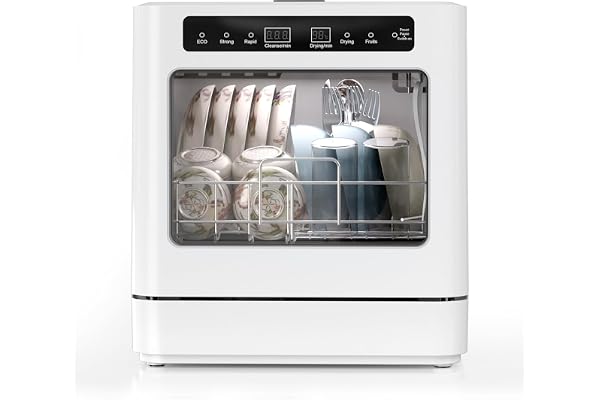 FUROMG 800 W bärbar diskmaskins-bänkskiva, bordsdiskmaskin med 6 program och 6 l vattentank, minidiskmaskin med halvtransparent lock och LED-display, perfekt enkel för små bostäder