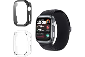 Funrae Hülle Kompatibel mit Huawei Watch D2 [2 Stück], PC Gehäuse mit Hartglas Displayschutz Schutzhülle Vollschutz Kratzfest Ultradünner Puffer Schutz Case - Schwarz&Transparent