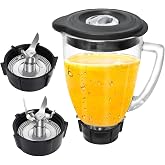 Blender Cup 48oz/1.4L, Glass Jug Compatible with Oster Blender | Replacement Blender Jug 6 Cups with Ice Blade and Bottom Bas