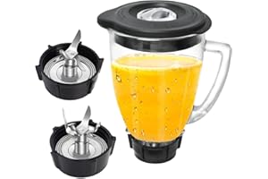 POWEKA Vaso Di Ricambio Per Frullatore Compatibile Con Osterr Blender 6 Cup 1.25 Litre, Vaso De Licuadora Osterr 48 Ounce 12 Speed Round Glass Jar With Ice Blade, Bottom Cap Base, 8 - Piece Blender Kit