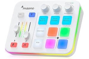 MAONO Gaming Audio Mixer, RGB XLR Table de Mixage avec préampli Pro, RVB, Bluetooth, alimentation fantôme 48 V pour diffusion en direct, podcasting, création de contenu, G1 NEO (Blanc)