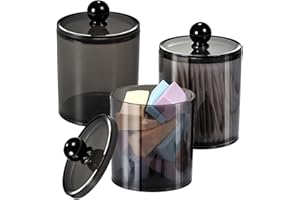 XINXINPHI 3Pc Organizador Bolas Hisopos Algodón con Tapa Protegida Contra Polvo, Caja Dispensador Bastoncillo Negro Transparente, Contenedor Brochas Cosmético Maquillaje Baño,Soporte Almacenamiento Almohadillas