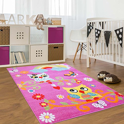 Kinder Teppich Play Eule bunt Pink Creme Gelb Grün Orange Türkis Rot Öko Tex versch Größen, Moda:80 x 150 cm