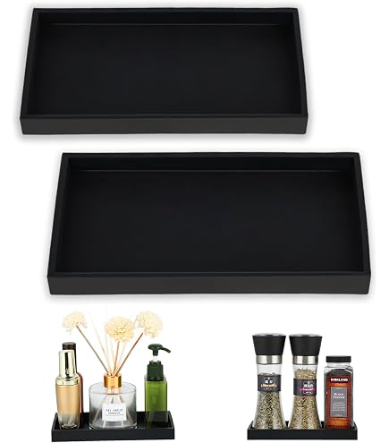 TOLIDA Vassoio Espositore In Legno Rustico – Pino Massello, 27,3x10,2x4,1 Cm, Nero, Con Piedini Antiscivolo, Per Casa, Cucina E Bagno