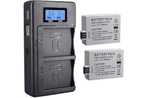 CITYORK 2-Pack LP-E5 Ersatzakku und Smart LCD Display Zweikanal-Ladegerät für Canon EOS Rebel XS, Rebel T1i, Rebel XSi, 1000D, 500D, 450D, Kiss X3, Kiss X2, Kiss F Digitalkameras